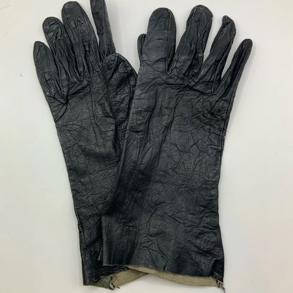 Black Italian Leather Vintage Gloves